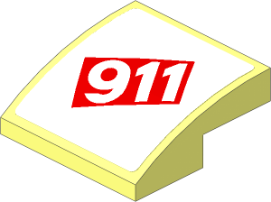 Slope Brick Curved  2 x  2 x  0.667 with White 911 in Red Square on White Background Sticker