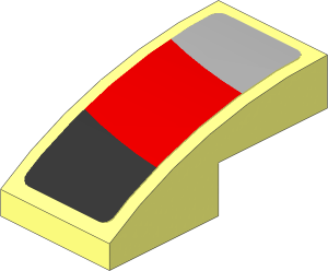 Slope Brick Curved  2 x  1 with Black, Grey and Red Stripes on White Background Left Sticker