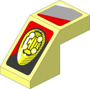 Slope Brick 45  2 x  1 with Grey and Red Stripes and Yellow Headlamp and Red Stripe on Black Background Left Stickers