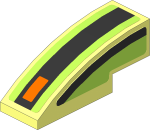 Slope Brick Curved  3 x  1 with Black Arc and Black Line and Orange Light on Lime Backgound Left Stickers