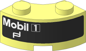 Brick  2 x  2 Corner Round w Stud Notch and Reinforced Underside with White Mobil1 Logo on Black Background Right Sticker