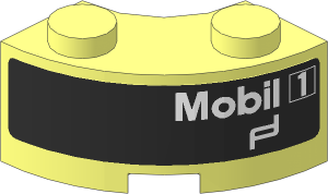 Brick  2 x  2 Corner Round with Stud Notch and Reinforced Underside with White Mobil 1 Logo on Black Background Left Sticker