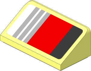 Slope Brick 31  1 x  2 x  0.667 with Black, 3 Grey and Red Stripes on White Bakground Left Sticker