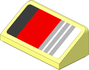 Slope Brick 31  1 x  2 x  0.667 with Black, 3 Grey and Red Stripes on White Bakground Right Sticker