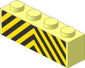 Brick  1 x  4 with Black and Yellow Danger Stripes Sticker