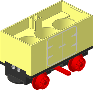 Train Battery Box Car with Three Contact Holes, Red Switch Lever and Red Wheels with Wagon Door Outline Sticker(Complete)