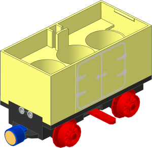 Train Battery Box Car with Three Contact Holes, Red Switch Lever, Red Wheels and Magnets with Wagon Door Outline Sticker(Complete)