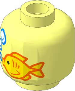 Minifig Head with Yellow Fish and White Bubbles Pattern