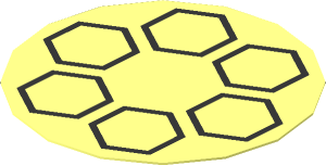 Sticker 1.7 x 1.7 Round with 6 Black Hexagons