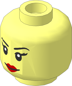Minifig Head with Female Eyebrows, Eyelashed, Medium Nougat Lips and Grin/Bared Teeth with Red Eyes 2-Sided Pattern
