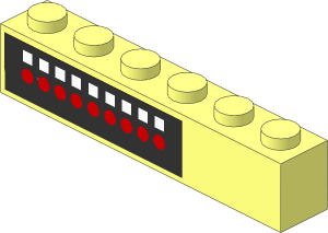 Brick  1 x  6 with  9 Red Circles,  9 White Squares Sticker