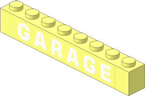 Brick  1 x  8 with White "GARAGE" Sticker