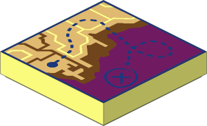 Tile  2 x  2 with Tan City Map, Medium Azure Shore and Dark Azure Ocean, and Dark Blue Dotted Line with X Pattern
