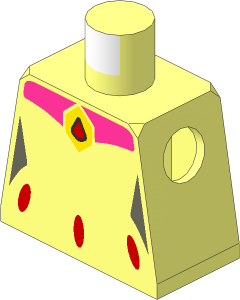 Minifig Torso with Female Outline with Red Ovals, Red and Yellow Amulet Pattern