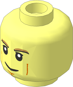 Minifig Head with Dark Tan Eyebrows, White Pupils, Chin Dimple, Cheek Lines and Smirk Pattern