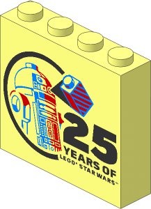 Brick  1 x  4 x  3 with Blue R2-D2 Figure and Silver "25 YEARS OF STAR WARS" Pattern