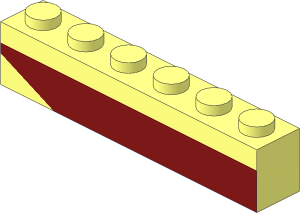 Brick  1 x  6 with Dark Red Bottom Stripe Inverted Slope at Left End Pattern
