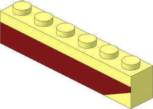 Brick  1 x  6 with Dark Red Bottom Stripe Inverted Slope at Right End Pattern