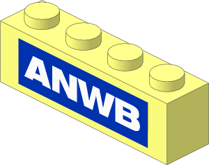 Brick  1 x  4 with White "ANWB" on Blue Background Sticker