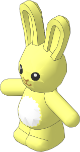Animal Rabbit Standing with Black Eyes, Dark Tan Nose and Mouth, White Stomach Pattern