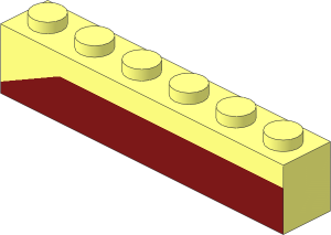 Brick  1 x  6 with Dark Red Bottom Stripe Slope at Left End Pattern