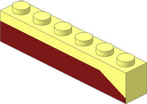 Brick  1 x  6 with Dark Red Bottom Stripe Slope at Right End Pattern