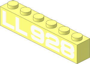 Brick  1 x  6 with White "LL 928" Pattern