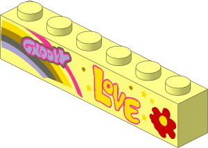 Brick  1 x  6 with "GROOVY", "LOVE", Rainbow, Flower Pattern