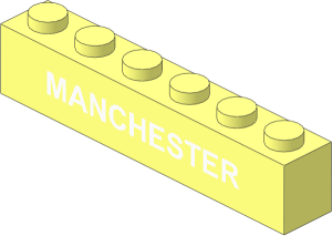 Brick  1 x  6 with "MANCHESTER" White Pattern