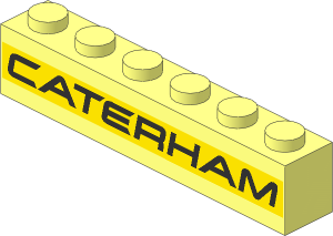 Brick  1 x  6 with Black "CATERHAM" on Yellow Stripe Pattern