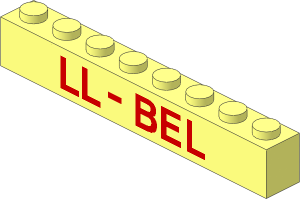 Brick  1 x  8 with Red "LL-BEL" Sticker on Both Sides
