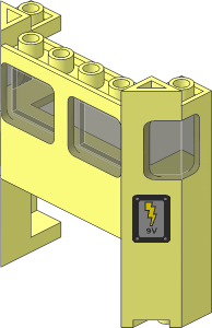 Train Front  2 x  6 x  5.333 with  4 x  2 Cutout and Trans Brown Glass with Yellow Lightning Bolt and Black "9V" Stickers