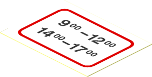 =Sticker  1.4 x  1.9 with White Open Hours "9-12 / 14-17"