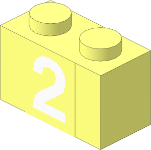 Brick  1 x  2 with White "2" Sticker