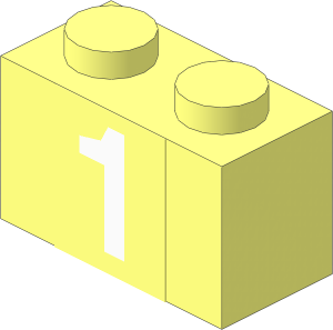 Brick  1 x  2 with White "1" Sticker
