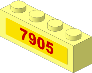 Brick  1 x  4 with Red "7905" on Yellow Background Sticker