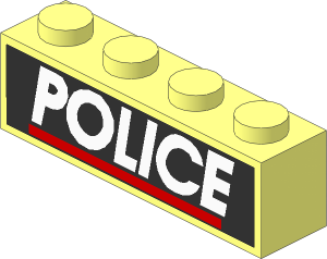 Brick  1 x  4 with White "POLICE" and Red Line on Black Sticker