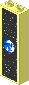 Brick  1 x  2 x  5 with Blocked Open Studs and Symmetric Inner Ridges with Red "00:15:10", Planet and Planet with Stars Stickers