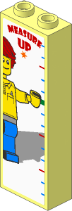 Brick  1 x  2 x  5 with Blocked Open Studs and Symmetric Inner Ridges with Red "MEASURE UP", Height Lines and Operator with Shadow on White Background Sticker