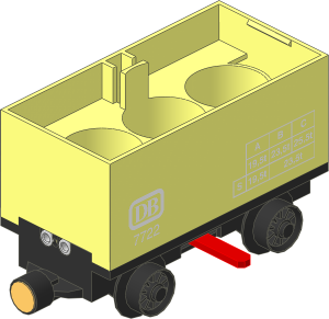 Train Battery Box Car with Three Contact Holes, Red Switch Lever, Black Wheels and Magnets with "DB 7722" Sticker(Complete)