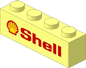Brick  1 x  4 with "Shell" and Shell Logo 1971 - Logo Left Sticker