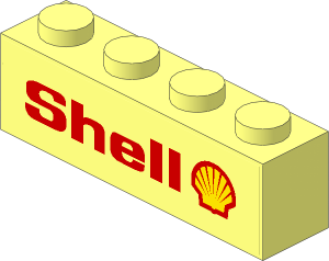 Brick  1 x  4 with "Shell" and Shell Logo 1971 - Logo Right Sticker