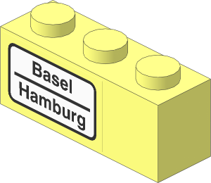 Brick  1 x  3 with "Basel - Hamburg" Left Sticker