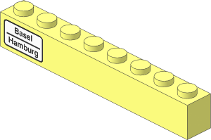 Brick  1 x  8 with "Basel - Hamburg" Left Sticker