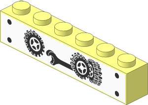 Brick  1 x  6 with Black Wrench and Three Wheels with Tyres Sticker