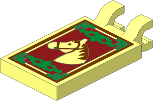 Tile  2 x  3 with Clips Horizontal (Thick U-Clips) with Horse Head and Gold Border Sticker