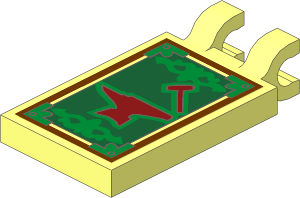 Tile  2 x  3 with Clips Horizontal (Thick U-Clips) with Anvil, Hammer and Gold Border Sticker