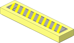 Tile  1 x  4 with 10 Yellow Diagonal Stripes and Dark Bluish Grey Lines on Light Bluish Grey Background Sticker