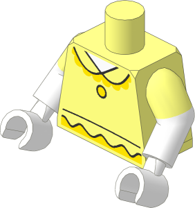 Minifig Torso with Dual Mould Arms and Hands with White Arms, Medium Lavender Ruffles and Button Pattern