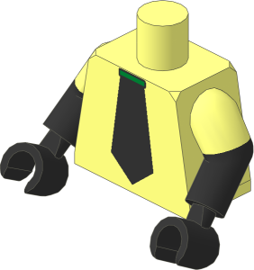 Minifig Torso with Dual Mould Arms and Hands with Gold Tie Pin and Black Arms and Tie Pattern